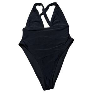 Black Tummy Control Halterneck One-Piece Swimsuit - Size Medium